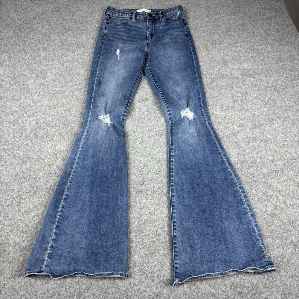 Articles Of Society Flare Jeans Women's 26 Distressed Dark Wash Retro Blue Denim